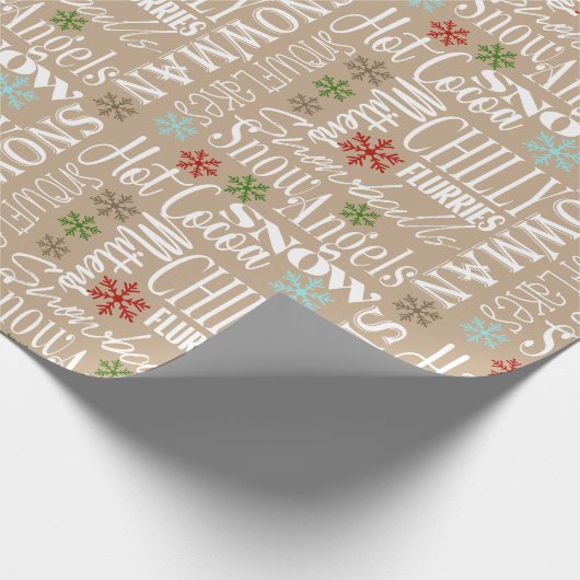 Beige/Tan Fun Script Kerst Wrapping Papier (Hoek)