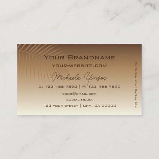 Beige Tan Gradient Palm Leaf met Monogram Simple Visitekaartje (Achterkant)