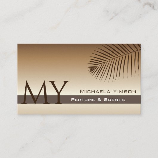 Beige Tan Gradient Palm Leaf met Monogram Simple Visitekaartje (Voorkant)