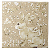 Beige Tan Ivory Bunny Rabbit Bird Leaf Tegeltje (Voorkant)
