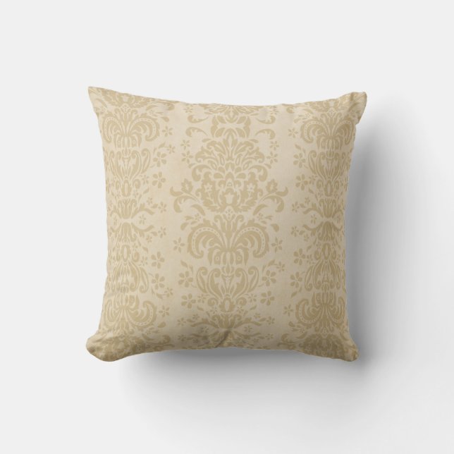 Beige Tan Neutral Damask Sierkussen (Voorkant)