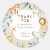 Beige tan safaridieren boho bohemian baby shower ronde sticker (Voorkant)
