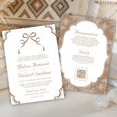 Beige Tan Witte Kant Werkbare Strik QR Code Bruilo Kaart