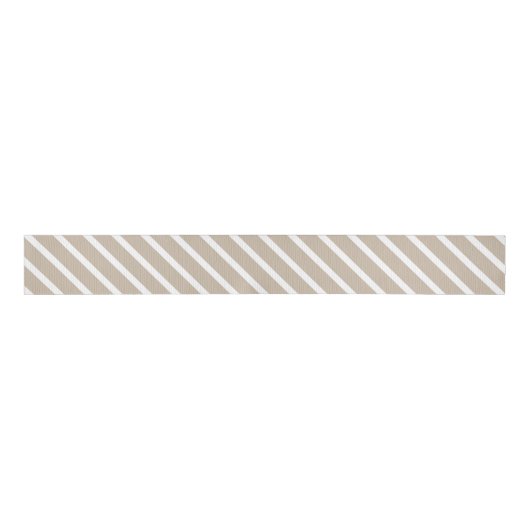 Beige, tan, witte strepen schuin patroon grosgrain lint (Voorkant)