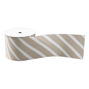 Beige, tan, witte strepen schuin patroon grosgrain lint