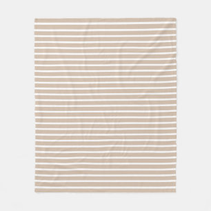 Beige tan Witte strips Fleece Deken