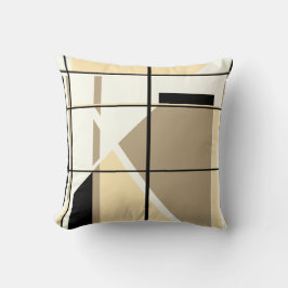 Beige, Tan, Zwart, Wit Geometrisch vensterontwerp Kussen