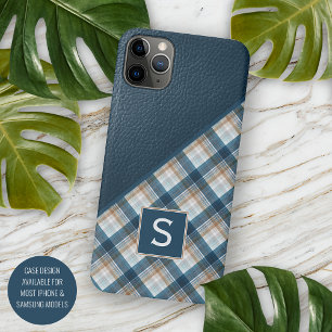 Beige Tann Bruin Donkerblauw Schotland Gingham Pat iPhone 16 Pro Max Hoesje