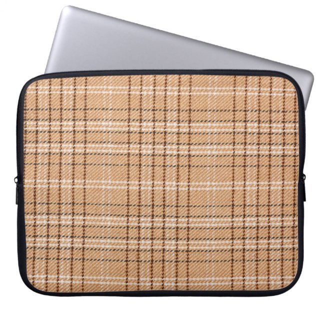 beige tartan achtergrond een gecontroleerd vlechtw laptop sleeve (Voorkant)