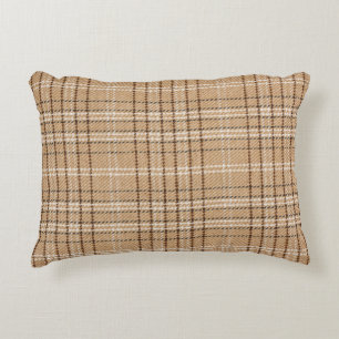 Beige Tartan: Klassiek Plaid Weave. Accent Kussen