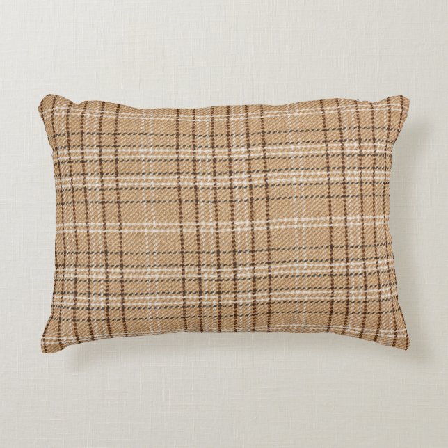 Beige Tartan: Klassiek Plaid Weave. Accent Kussen (Voorkant)