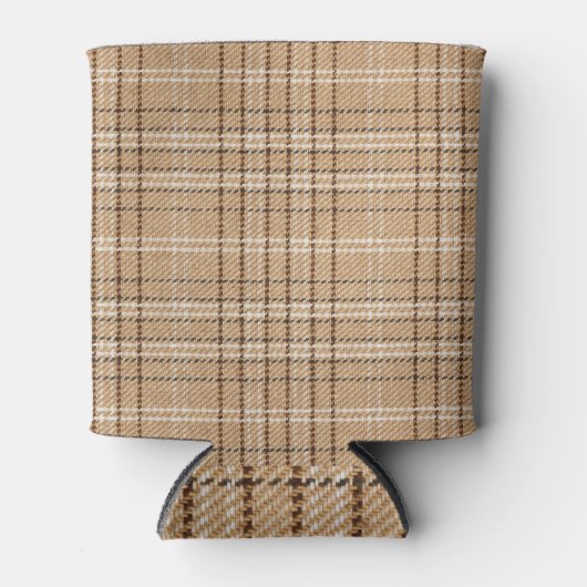 Beige Tartan: Klassiek Plaid Weave. Blikjeskoeler (Voorkant)