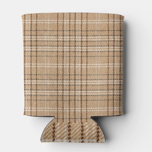 Beige Tartan: Klassiek Plaid Weave. Blikjeskoeler (Achterkant)