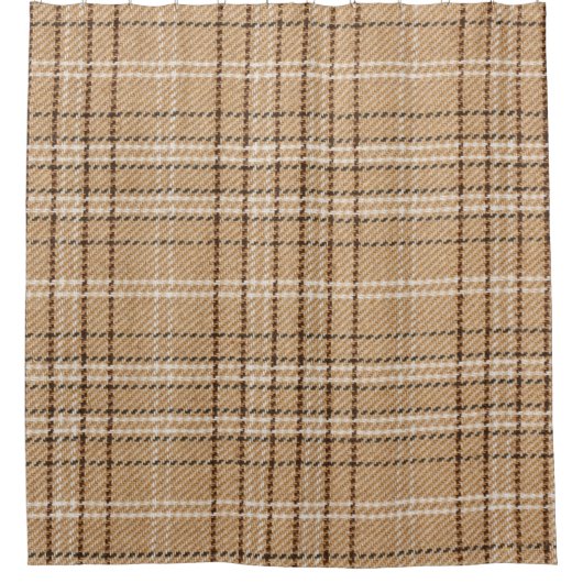 Beige Tartan: Klassiek Plaid Weave. Douchegordijn (Voorkant)