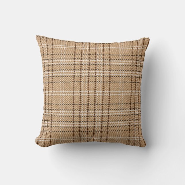 Beige Tartan: Klassiek Plaid Weave. Kussen (Voorkant)