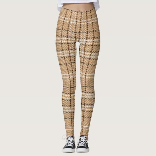 Beige Tartan: Klassiek Plaid Weave. Leggings (Voorkant)