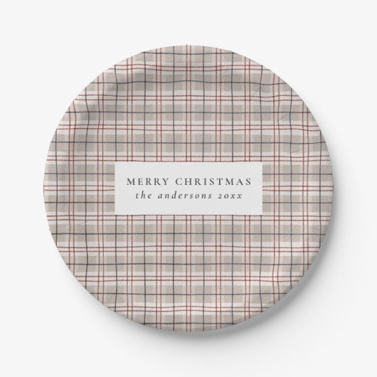 Beige Tartan met kerstmis Papieren Bordje (Voorkant)