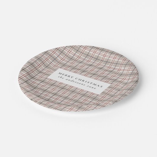 Beige Tartan met kerstmis Papieren Bordje (Gekanteld)