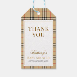 Beige Tartan Plaid Baby shower Cadeaulabel