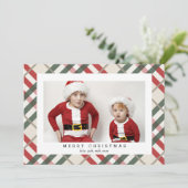 Beige Tartan Pset-fotokaart voor kerstmis Feestdagenkaart (Staand voorkant)