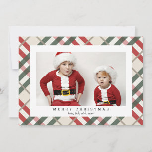 Beige Tartan Pset-fotokaart voor kerstmis Feestdagenkaart