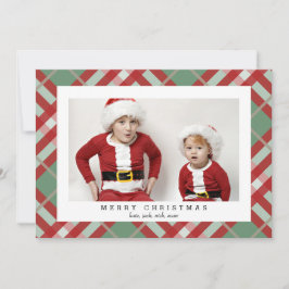 Beige Tartan Pset-fotokaart voor kerstmis Feestdagenkaart