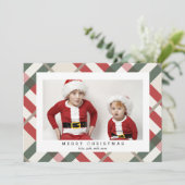 Beige Tartan Pset-fotokaart voor kerstmis Feestdagenkaart (Staand voorkant)