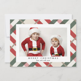 Beige Tartan Pset-fotokaart voor kerstmis Feestdagenkaart