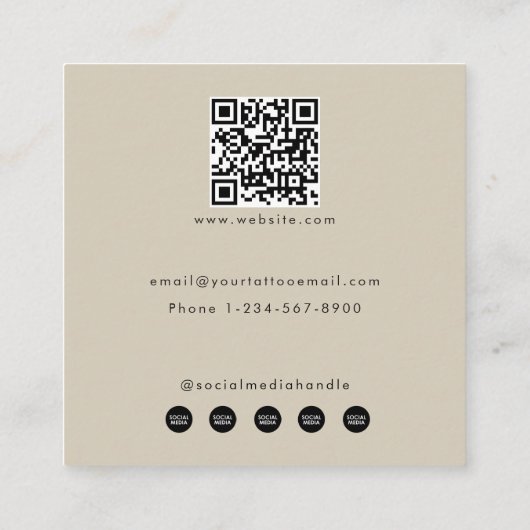 Beige Tattoo Artist Custom Social Media Icons Vierkante Visitekaartje (Achterkant)