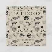 Beige Tattoo Artist Custom Social Media Icons Vierkante Visitekaartje (Voorkant)