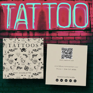 Beige Tattoo Artist Custom Social Media Icons Vierkante Visitekaartje