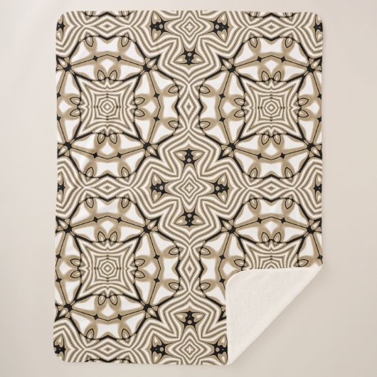 Beige Taupe Bruin Zwart Wit Bohemian Tribe Art Sherpa Deken (Voorkant)
