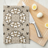 Beige Taupe Bruin Zwart Wit Bohemian Tribe Art Theedoek (Quarter Fold)