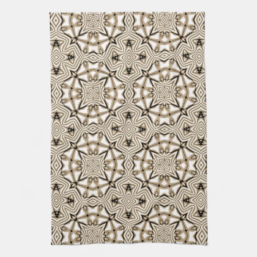 Beige Taupe Bruin Zwart Wit Bohemian Tribe Art Theedoek (Verticaal)