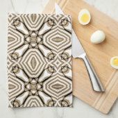 Beige Taupe Bruin Zwart Wit Bohemian Tribe Art Theedoek (Quarter Fold)