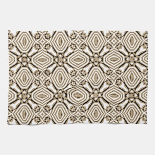 Beige Taupe Bruin Zwart Wit Bohemian Tribe Art Theedoek (Horizontaal)