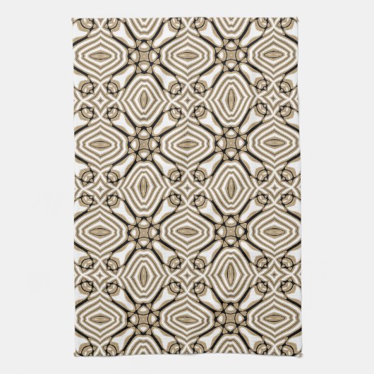 Beige Taupe Bruin Zwart Wit Bohemian Tribe Art Theedoek (Verticaal)