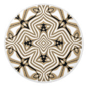 Beige Taupe Bruin Zwart Wit Etnische Tribe Art Keramische Knop (Voorkant)