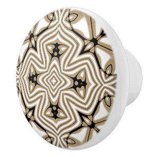 Beige Taupe Bruin Zwart Wit Etnische Tribe Art Keramische Knop