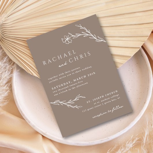 Beige Taupe Eenvoudige Moderne Boho Bloemen Botani Kaart