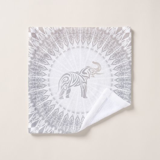 Beige Taupe Elephant Mandala Bad Handdoek (Wasdoekje)
