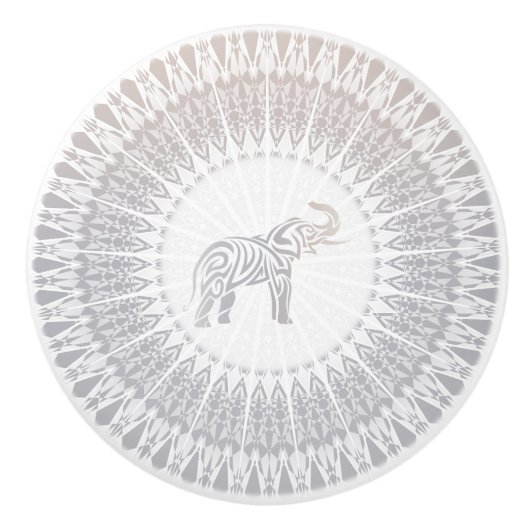 Beige Taupe Elephant Mandala Modern Keramische Knop (Voorkant)