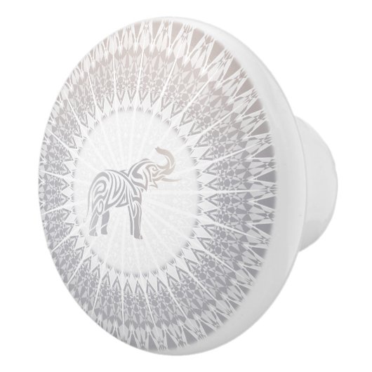 Beige Taupe Elephant Mandala Modern Keramische Knop (Rechts)