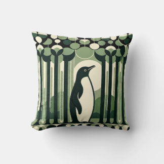 Beige Taupe Geometrische Retro 70s Pinguïn Forest Kussen
