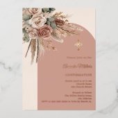 Beige taupe ivory roses pampas arch Confirmation Folie Uitnodiging (Voorkant)