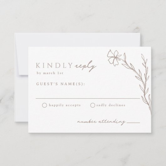 Beige taupe modern gestencild botanisch neutraal RSVP kaartje (Voorkant)