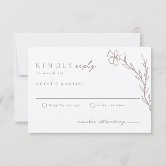 Beige taupe modern gestencild botanisch neutraal RSVP kaartje (Voorkant)