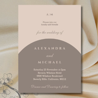 Beige Taupe Monogram Minimalistische Japanse Huwel Kaart