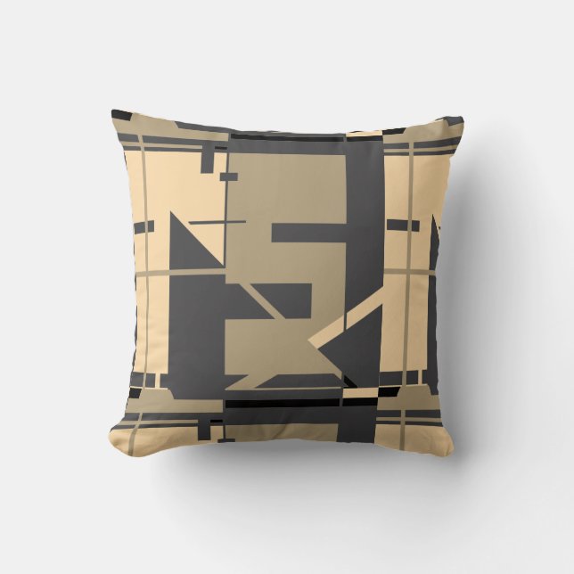 Beige Taupe over houtskool geometrisch abstract on Kussen (Voorkant)