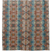 Beige Taupe Rood Bruin Blauwgroen Blauw Tribal Art Douchegordijn (Voorkant)